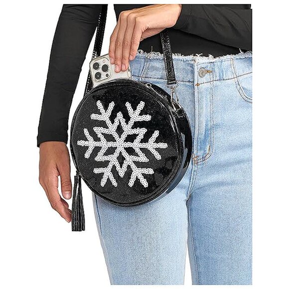 Tipsy Elves Purses - Small Crossbody Hand Bags for Women, Black Snowflake - Picture 3 of 3